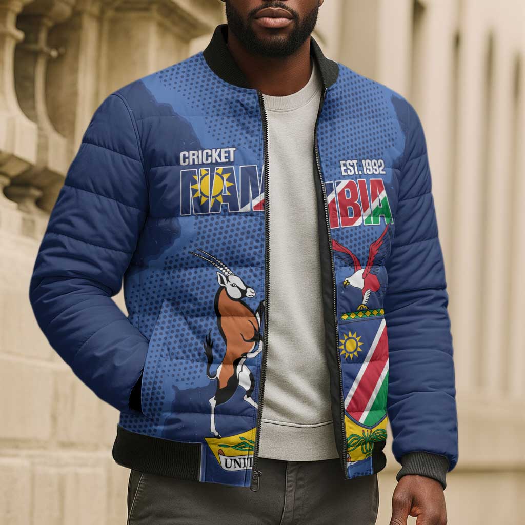Custom Namibia Cricket Bomber Puffer Jacket Go Eagles Est 1992
