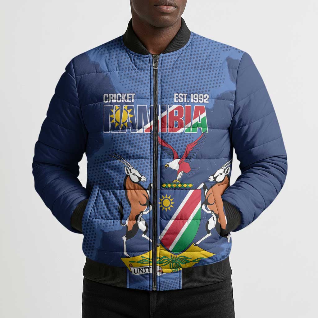 Custom Namibia Cricket Bomber Puffer Jacket Go Eagles Est 1992