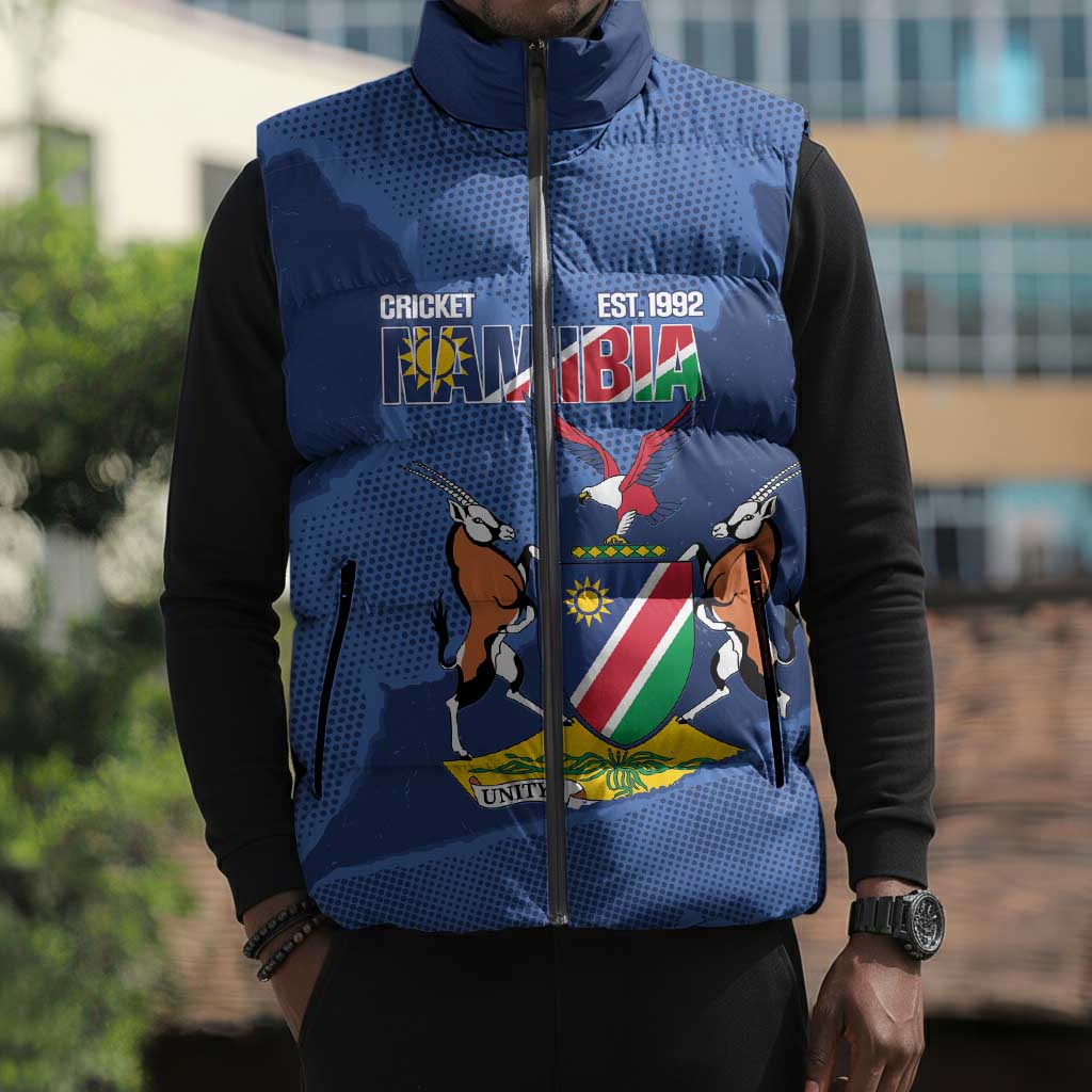 Custom Namibia Cricket Sleeveless Puffer Jacket Go Eagles Est 1992