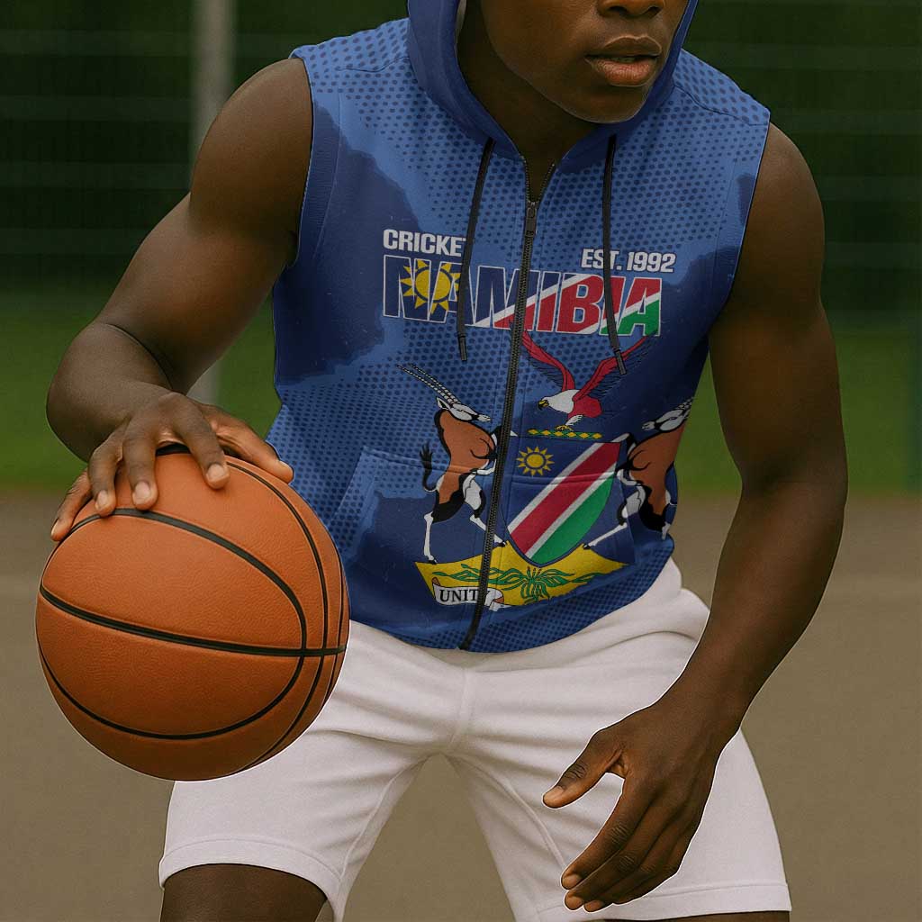 Afro Cricket Namibia Custom Sleeveless Zip Hoodie Go Eagles Est 1992 - African Pride
