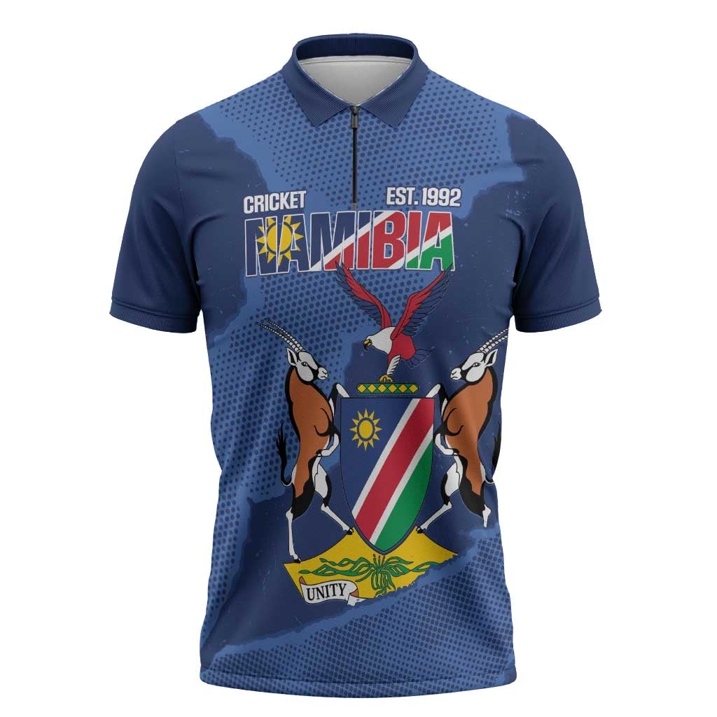 Custom Namibia Cricket Zipper Polo Shirt Go Eagles Est 1992