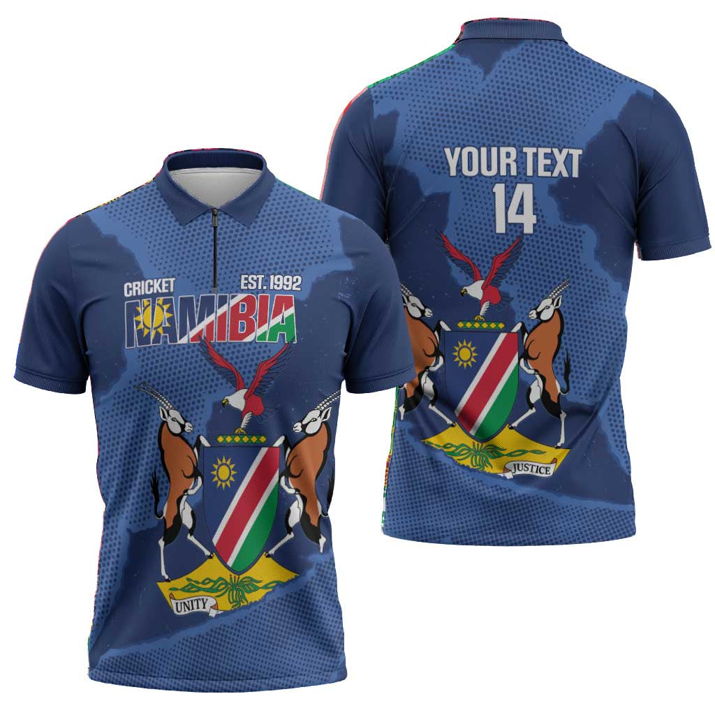 Custom Namibia Cricket Zipper Polo Shirt Go Eagles Est 1992