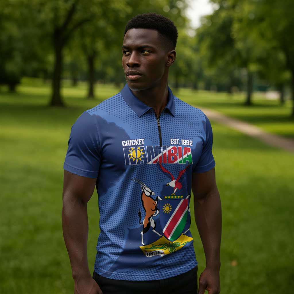 Custom Namibia Cricket Zipper Polo Shirt Go Eagles Est 1992