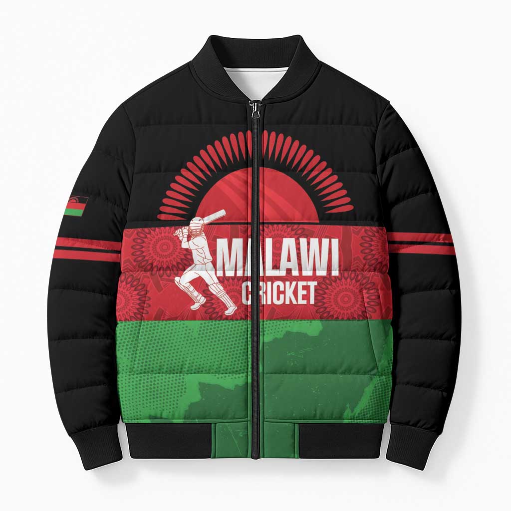 Custom Malawi Cricket Bomber Puffer Jacket Go Champions Flag Style