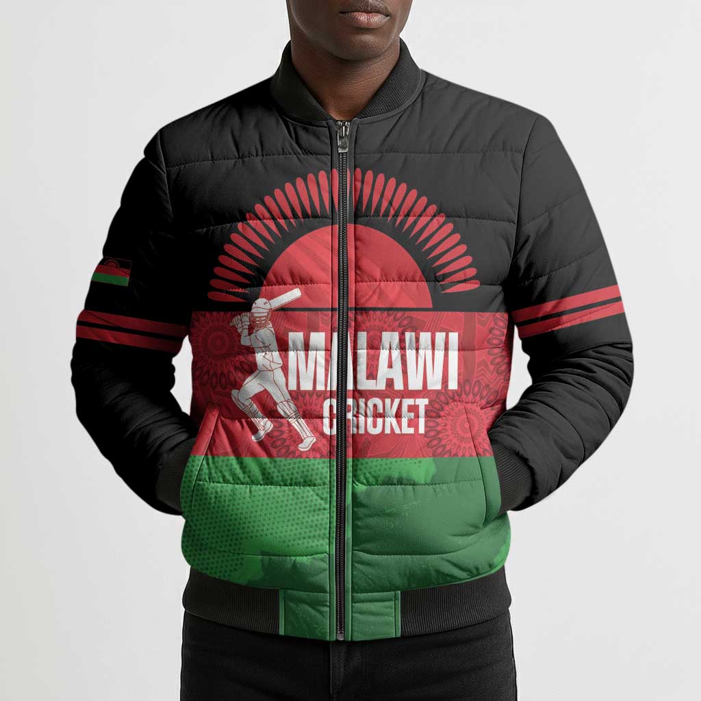 Custom Malawi Cricket Bomber Puffer Jacket Go Champions Flag Style