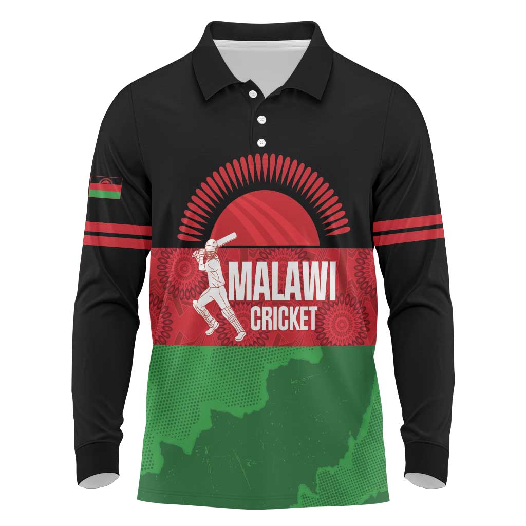 Afro Cricket Malawi Custom Long Sleeve Polo Shirt Go Champions Flag Style - African Pride