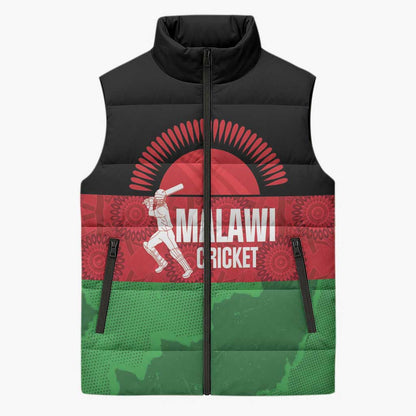 Custom Malawi Cricket Sleeveless Puffer Jacket Go Champions Flag Style