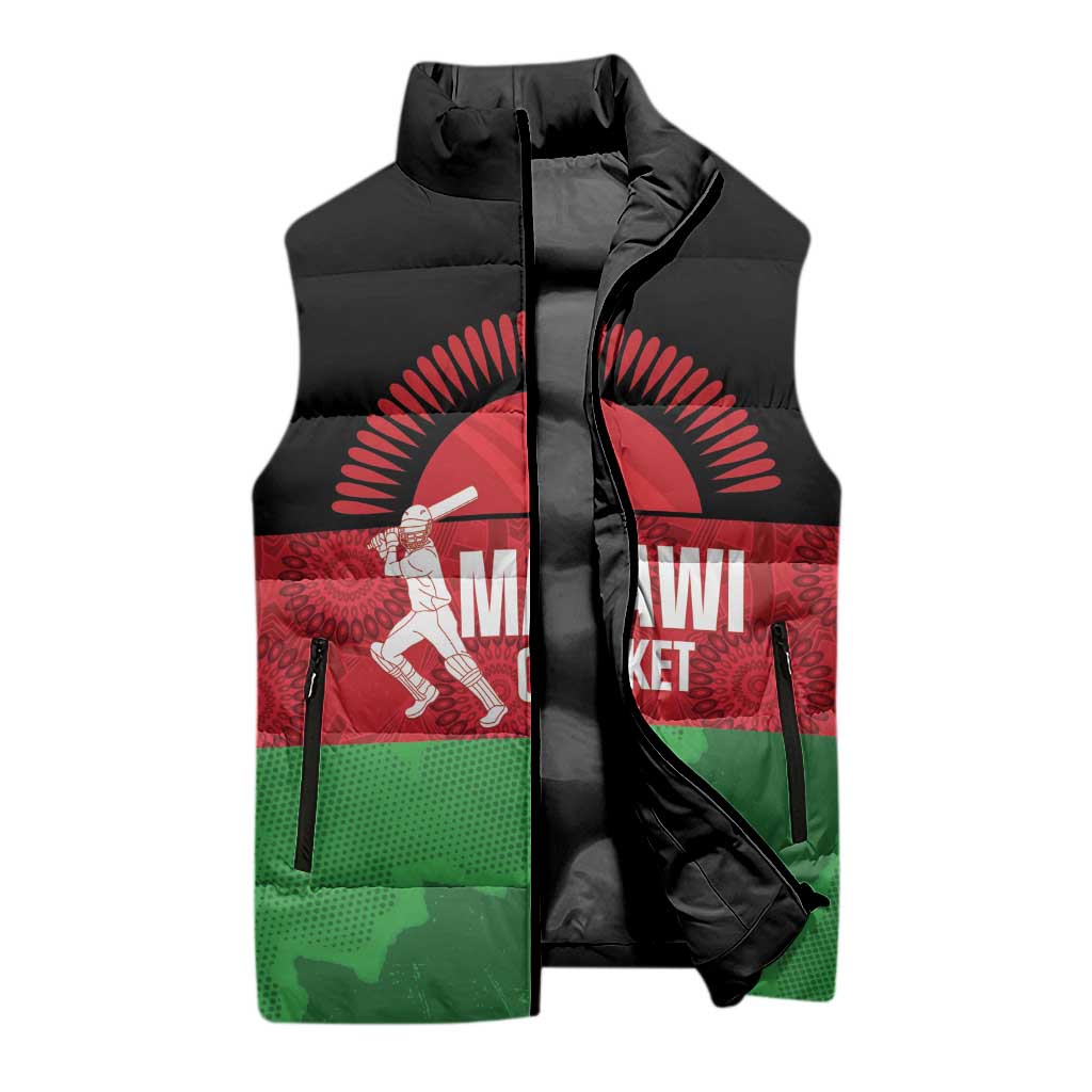 Custom Malawi Cricket Sleeveless Puffer Jacket Go Champions Flag Style