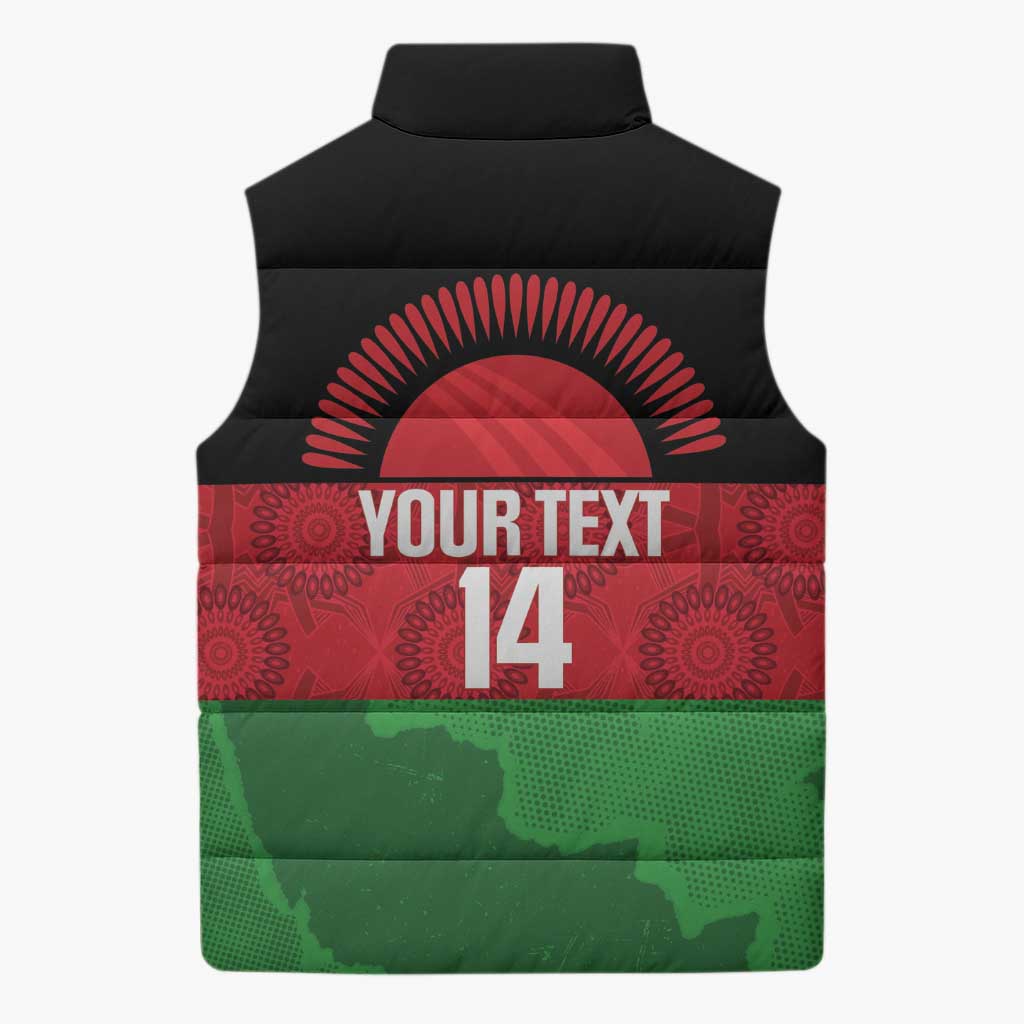 Custom Malawi Cricket Sleeveless Puffer Jacket Go Champions Flag Style