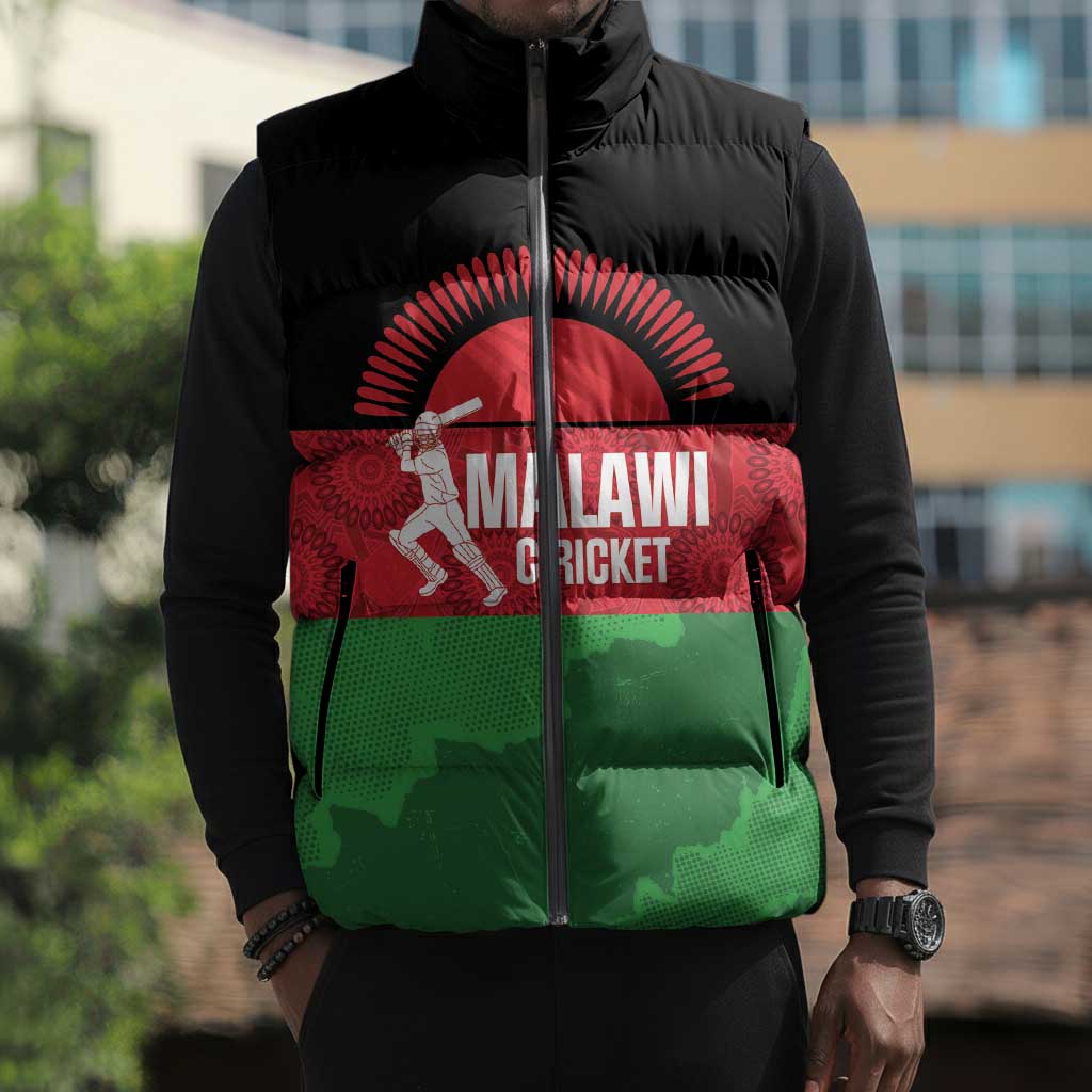 Custom Malawi Cricket Sleeveless Puffer Jacket Go Champions Flag Style