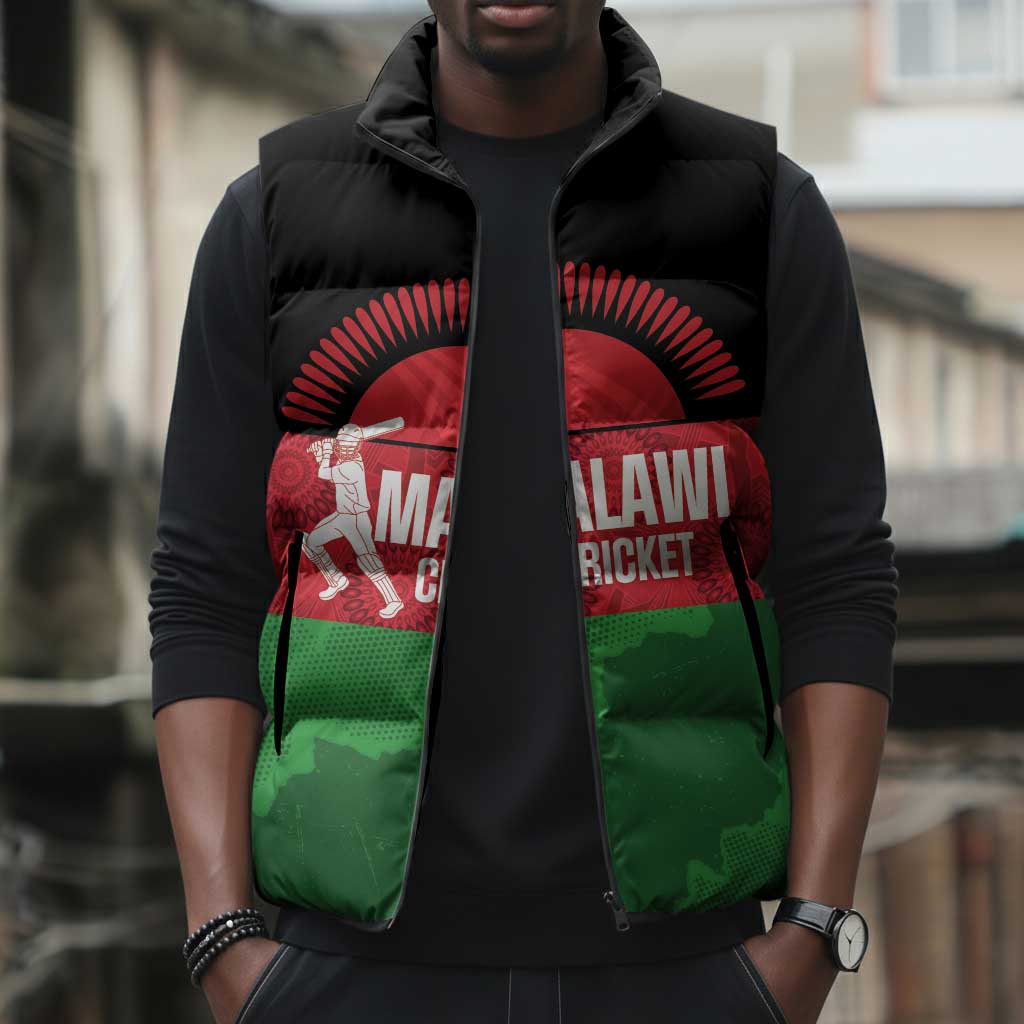 Custom Malawi Cricket Sleeveless Puffer Jacket Go Champions Flag Style
