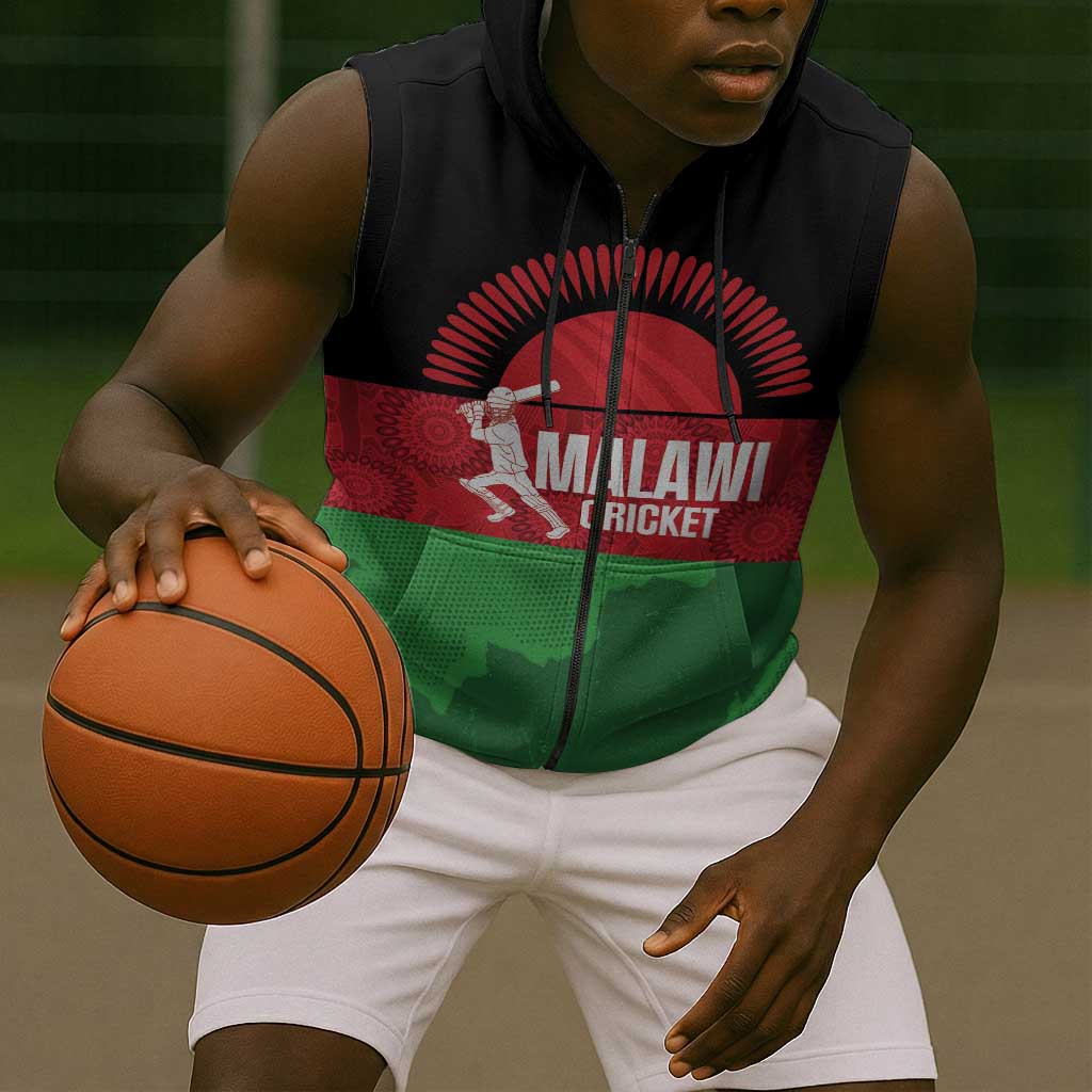 Afro Cricket Malawi Custom Sleeveless Zip Hoodie Go Champions Flag Style - African Pride