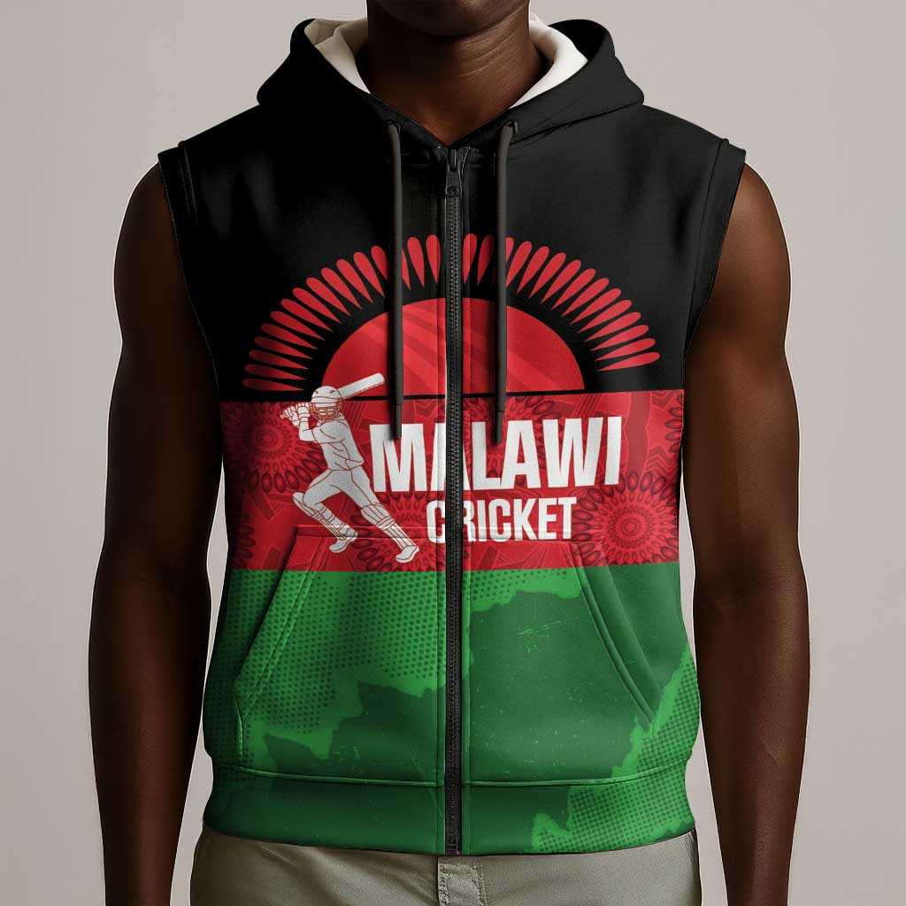 Afro Cricket Malawi Custom Sleeveless Zip Hoodie Go Champions Flag Style - African Pride