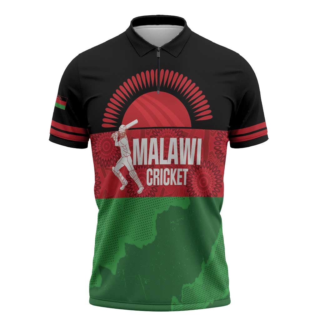 Custom Malawi Cricket Zipper Polo Shirt Go Champions Flag Style