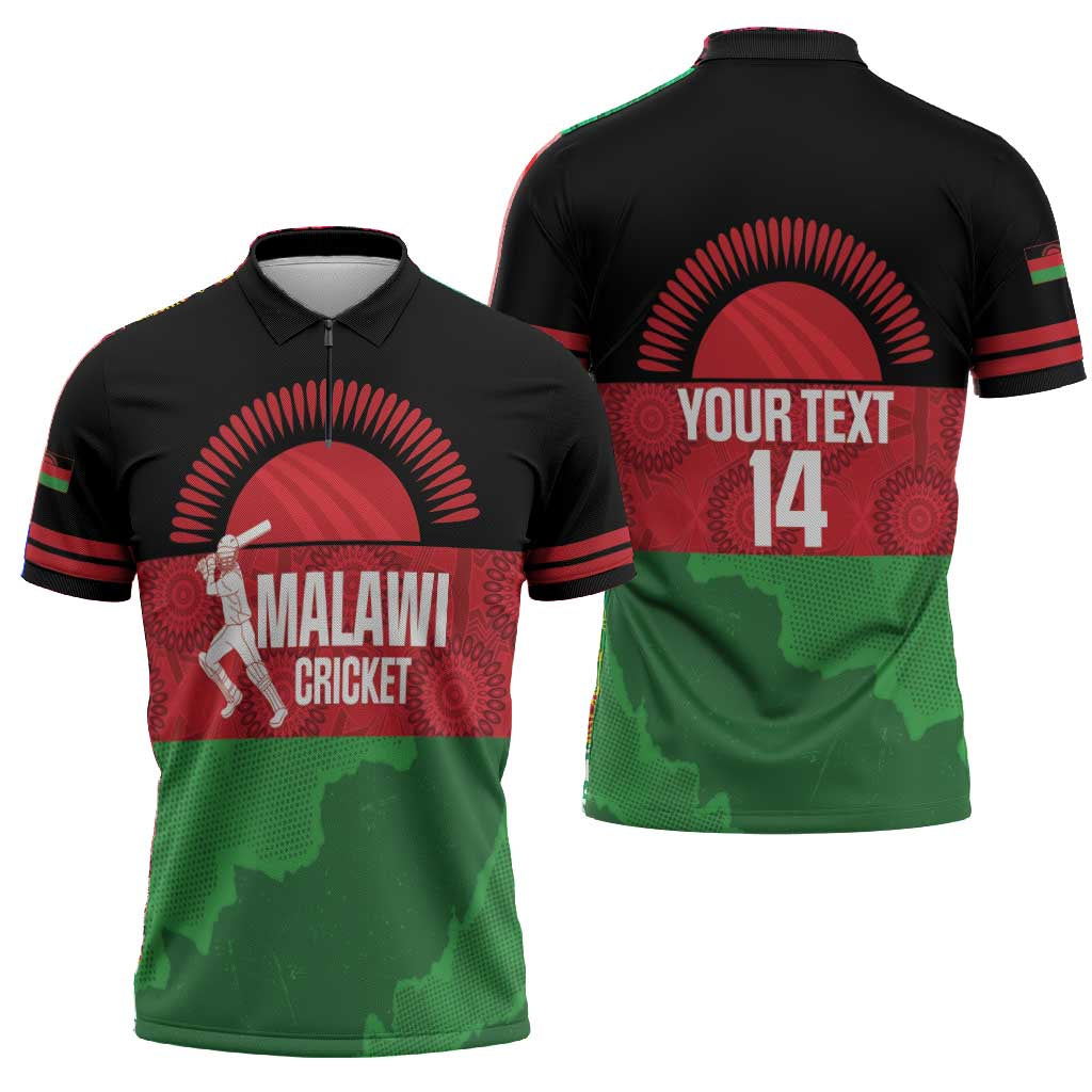 Custom Malawi Cricket Zipper Polo Shirt Go Champions Flag Style