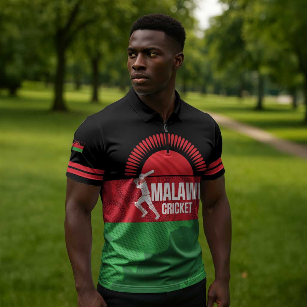 Custom Malawi Cricket Zipper Polo Shirt Go Champions Flag Style