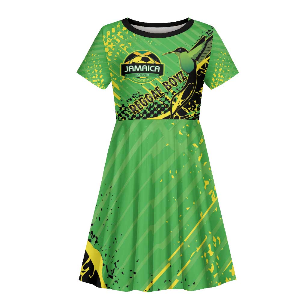 Custom Jamaica Football Kid Short Sleeve Dress Come On Reggae Boyz Red-billed streamertail - African Pride
