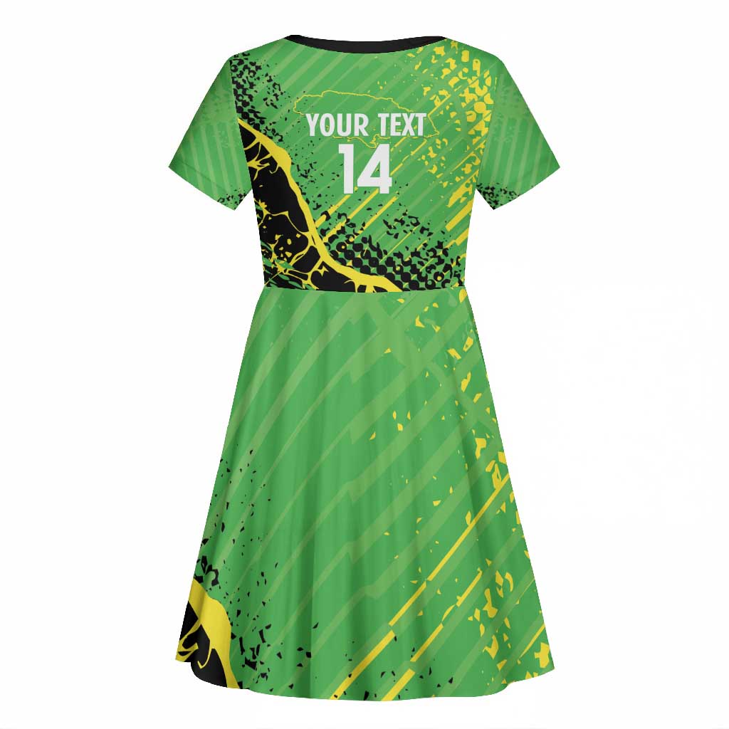 Custom Jamaica Football Kid Short Sleeve Dress Come On Reggae Boyz Red-billed streamertail - African Pride