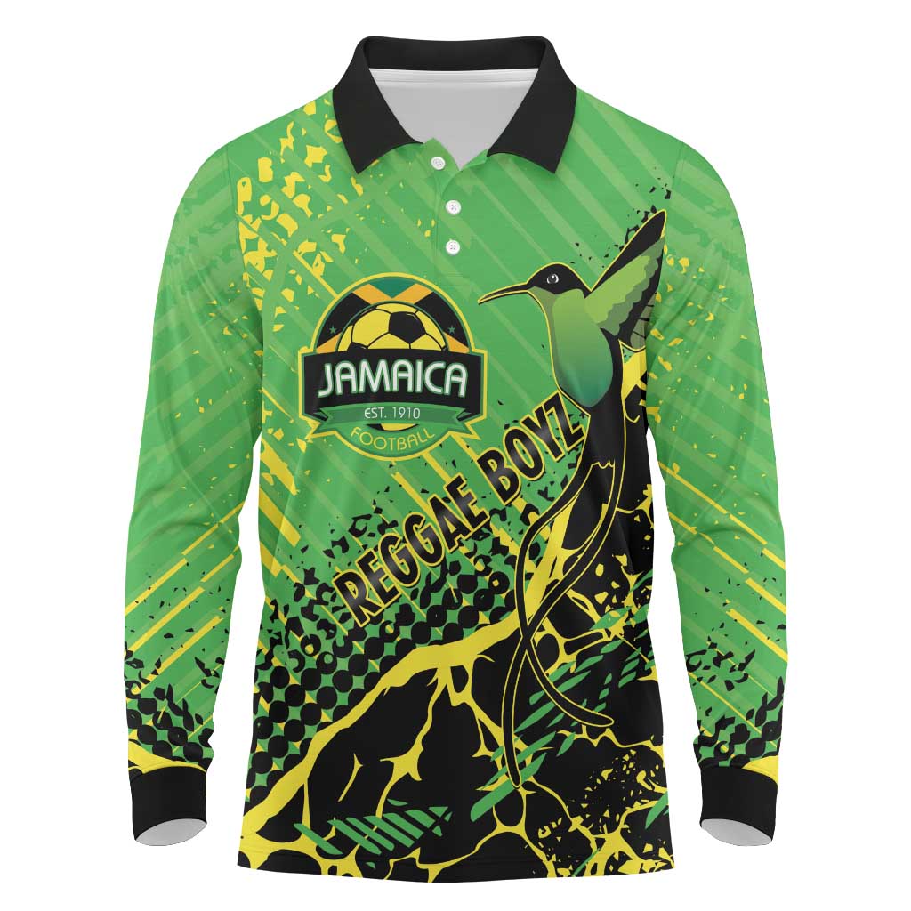 Custom Jamaica Football Long Sleeve Polo Shirt Come On Reggae Boyz Red-billed streamertail - African Pride
