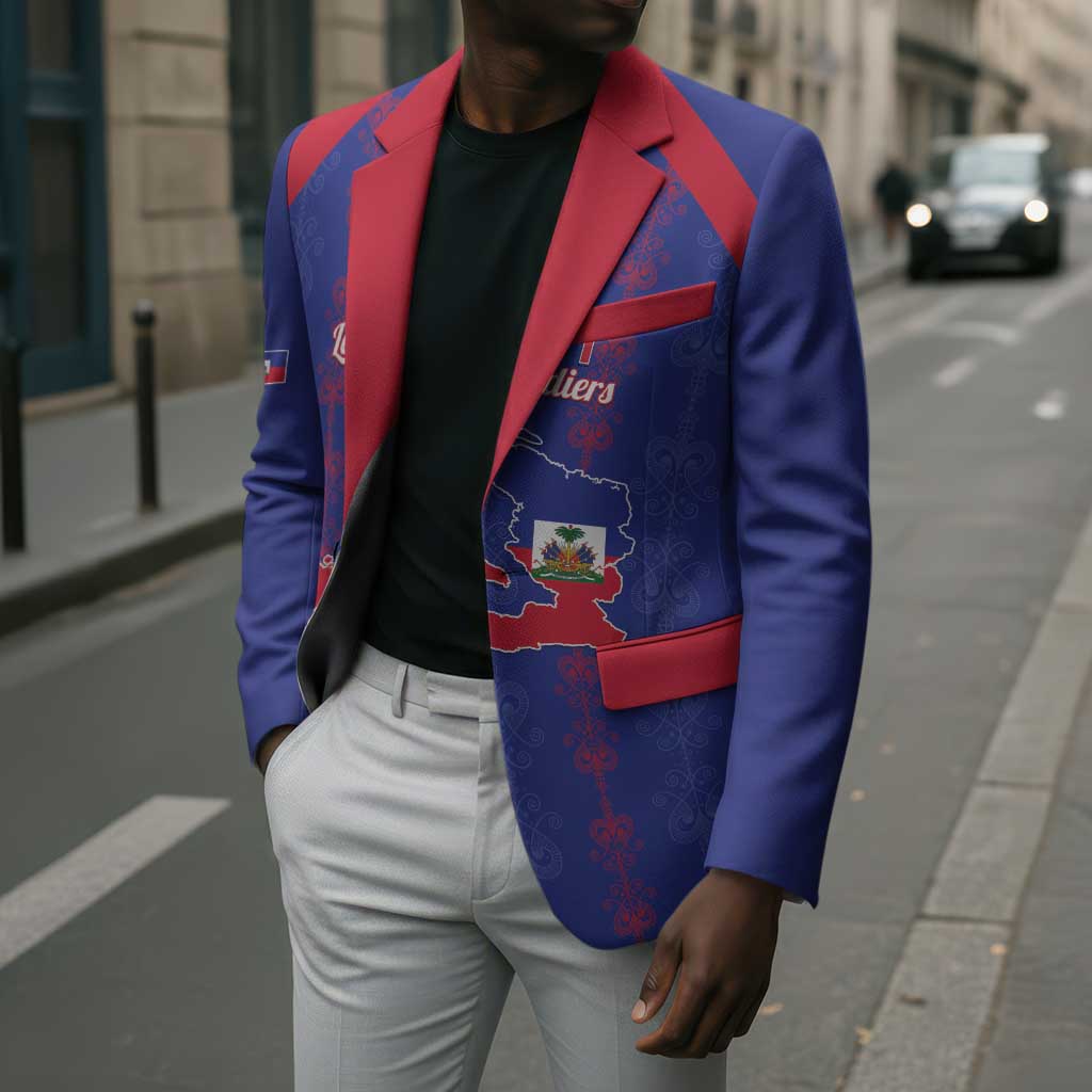 Custom Haiti Football Blazer Les Grenadiers Veve Vodou Blue