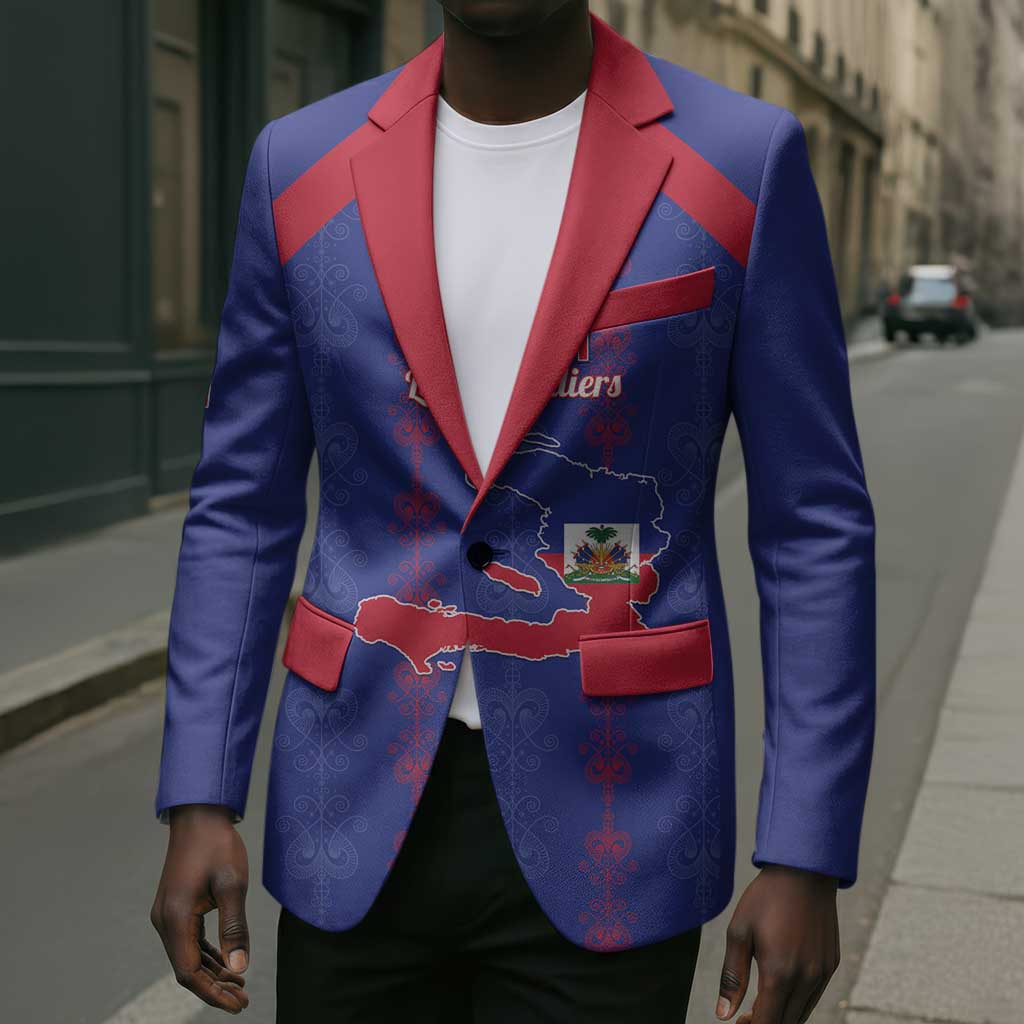 Custom Haiti Football Blazer Les Grenadiers Veve Vodou Blue