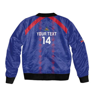 Custom Haiti Football Bomber Jacket Les Grenadiers Veve Vodou Blue - African Pride