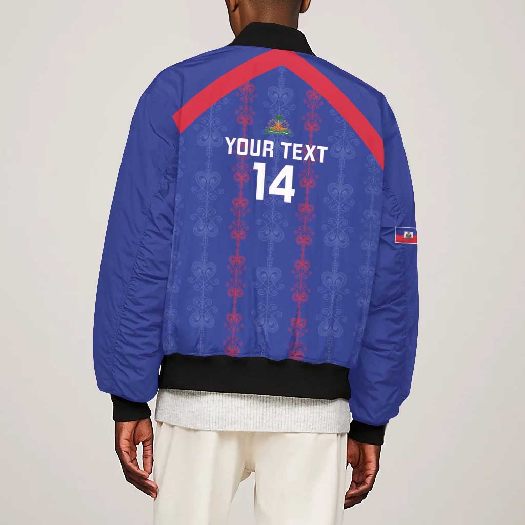 Custom Haiti Football Bomber Jacket Les Grenadiers Veve Vodou Blue - African Pride