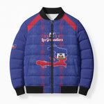 Custom Haiti Football Bomber Puffer Jacket Les Grenadiers Veve Vodou Blue