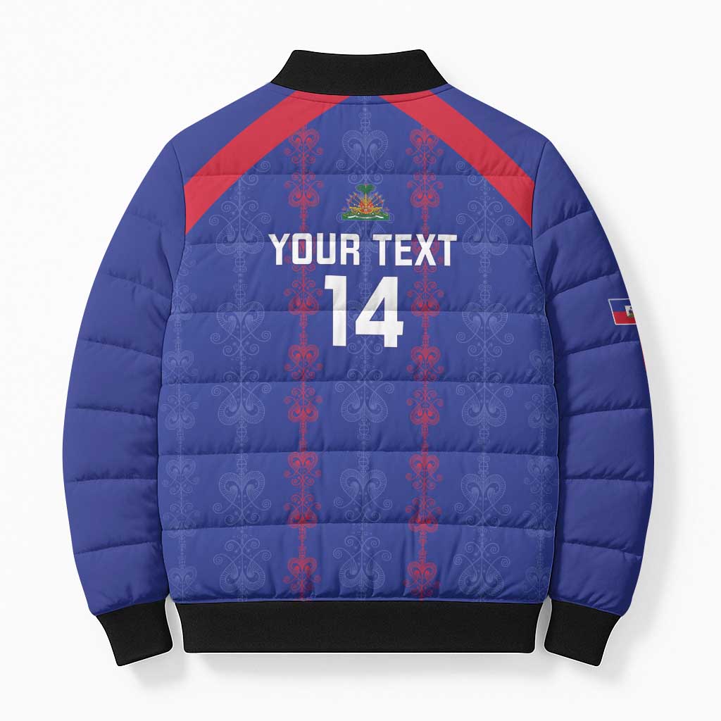 Custom Haiti Football Bomber Puffer Jacket Les Grenadiers Veve Vodou Blue