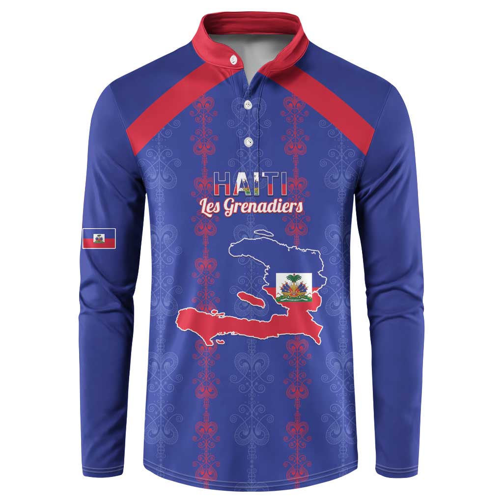 Custom Haiti Football Button Sweatshirt Les Grenadiers Veve Vodou Blue