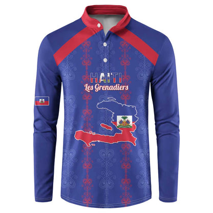 Custom Haiti Football Button Sweatshirt Les Grenadiers Veve Vodou Blue