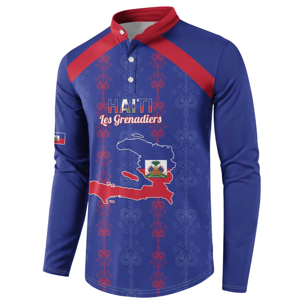 Custom Haiti Football Button Sweatshirt Les Grenadiers Veve Vodou Blue