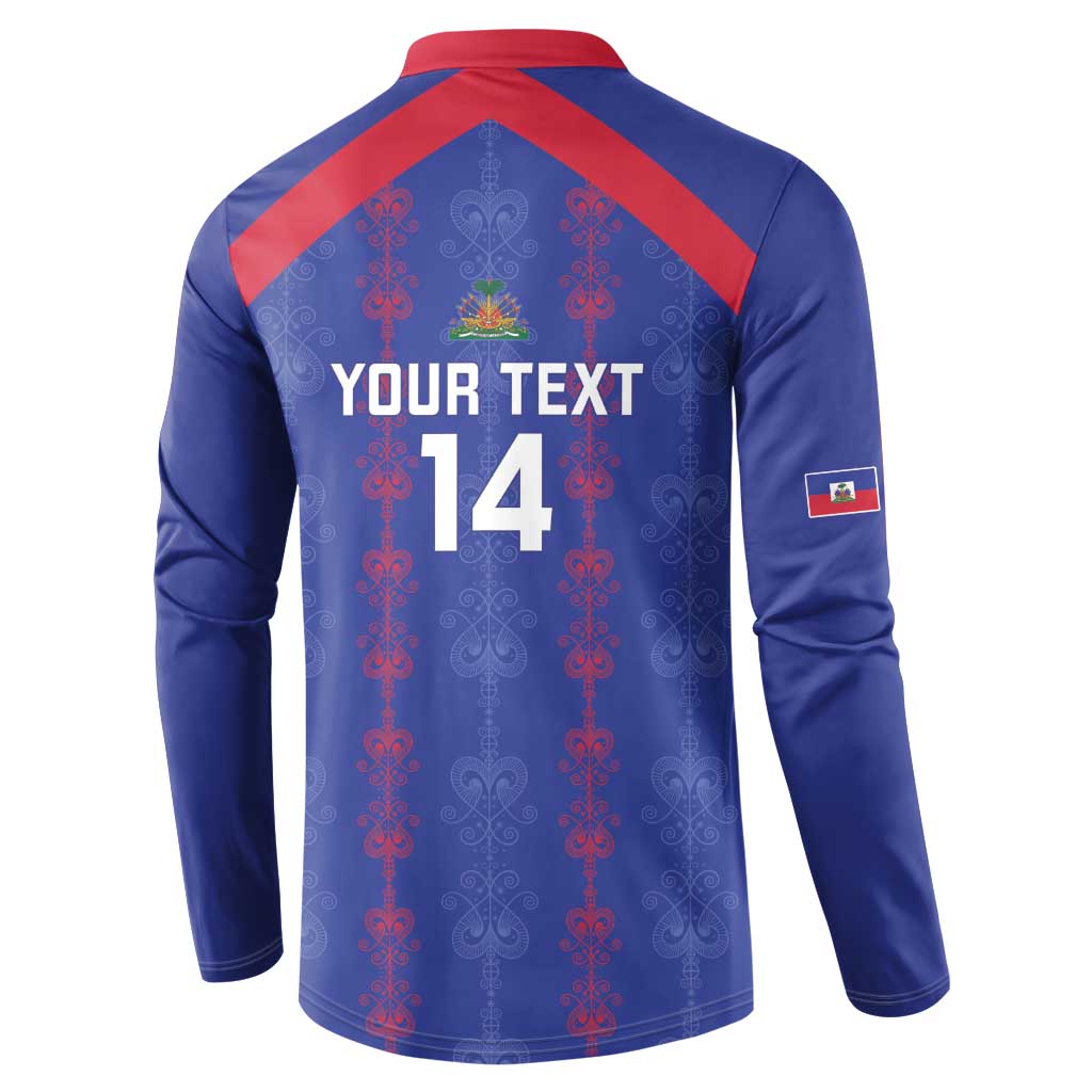 Custom Haiti Football Button Sweatshirt Les Grenadiers Veve Vodou Blue