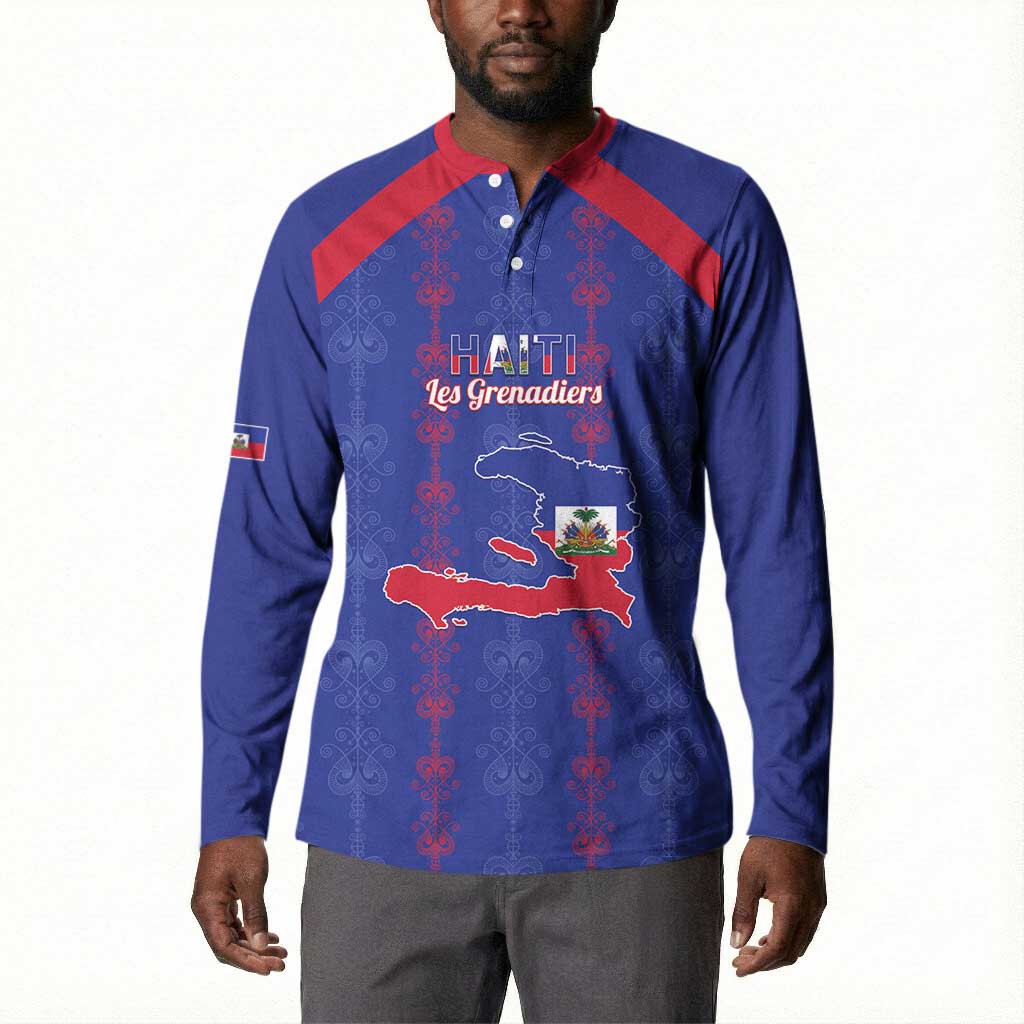 Custom Haiti Football Button Sweatshirt Les Grenadiers Veve Vodou Blue