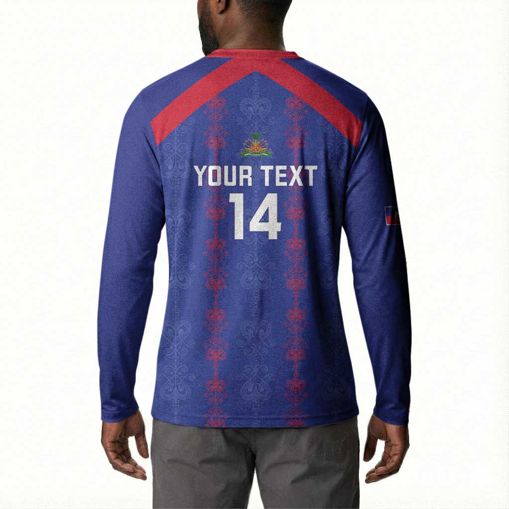 Custom Haiti Football Button Sweatshirt Les Grenadiers Veve Vodou Blue