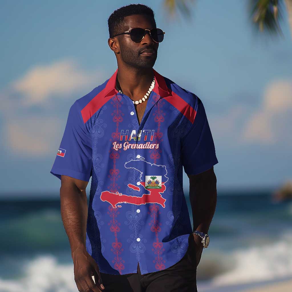Custom Haiti Football Hawaiian Shirt Les Grenadiers Veve Vodou Blue - African Pride