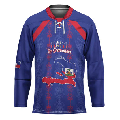 Custom Haiti Football Hockey Jersey Les Grenadiers Veve Vodou Blue
