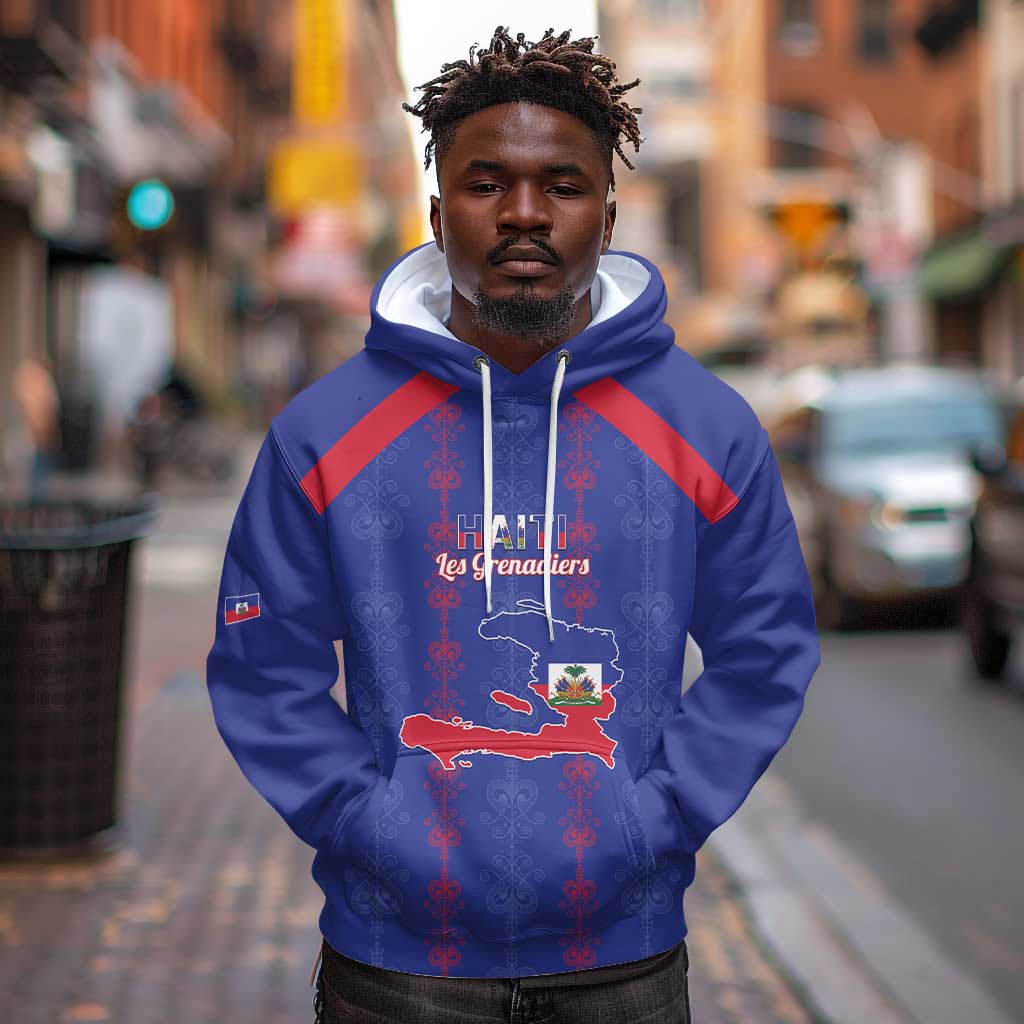 Custom Haiti Football Hoodie Les Grenadiers Veve Vodou Blue - African Pride