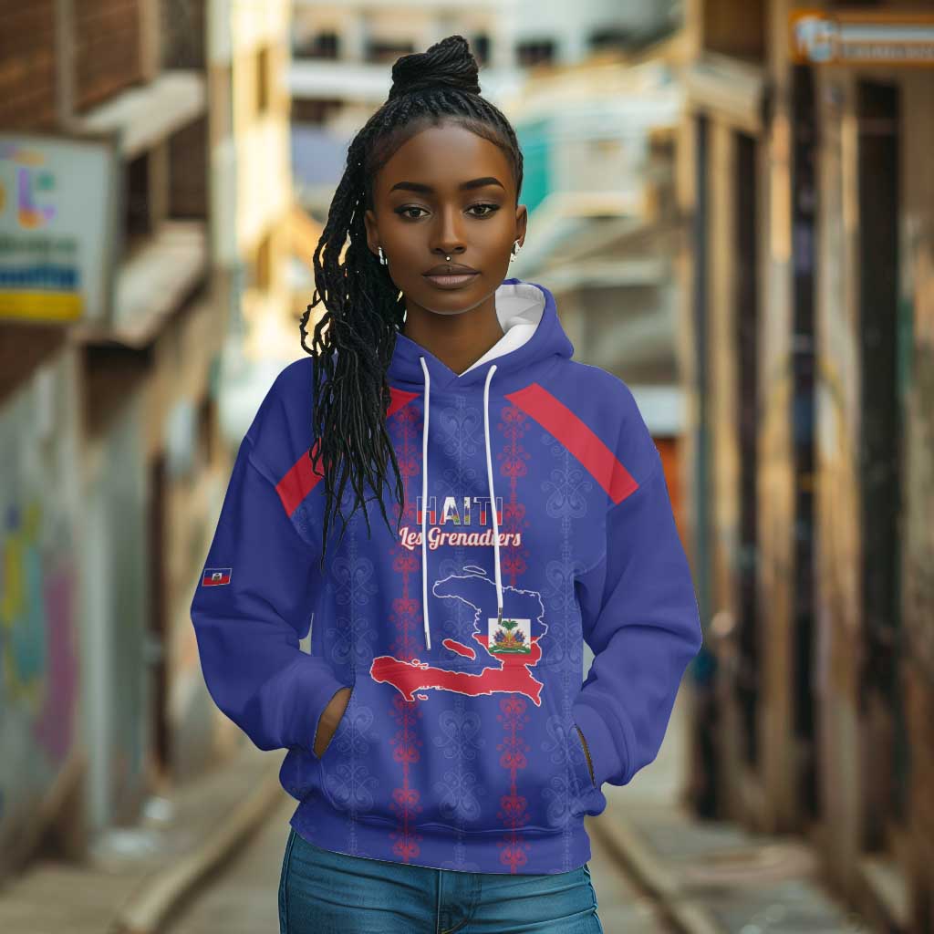Custom Haiti Football Hoodie Les Grenadiers Veve Vodou Blue - African Pride