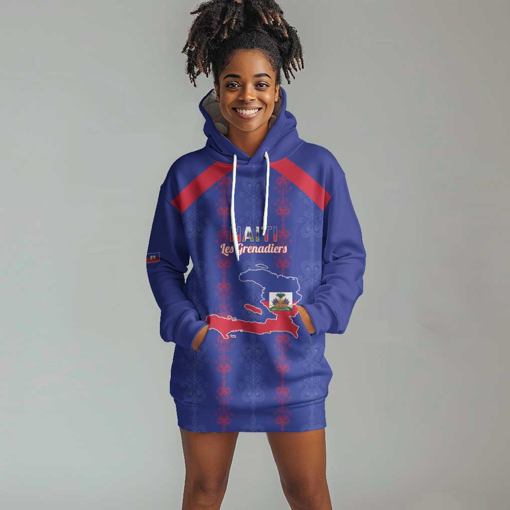 Custom Haiti Football Hoodie Dress Les Grenadiers Veve Vodou Blue - African Pride