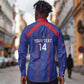 Custom Haiti Football Long Sleeve Button Shirt Les Grenadiers Veve Vodou Blue - African Pride
