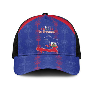 Haiti Football Mesh Trucker Cap Les Grenadiers Veve Vodou Blue - African Pride