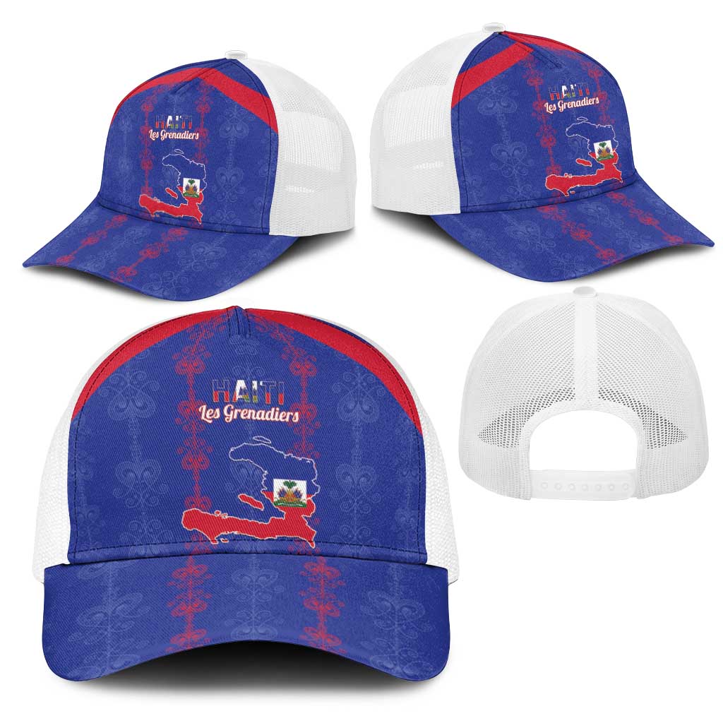Haiti Football Mesh Trucker Cap Les Grenadiers Veve Vodou Blue - African Pride