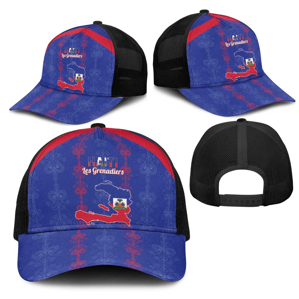 Haiti Football Mesh Trucker Cap Les Grenadiers Veve Vodou Blue - African Pride