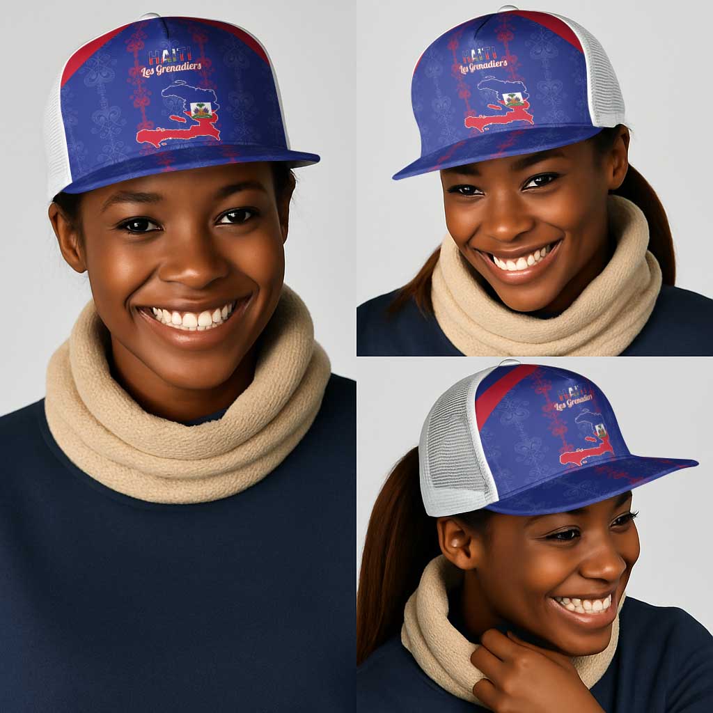 Haiti Football Mesh Trucker Cap Les Grenadiers Veve Vodou Blue - African Pride