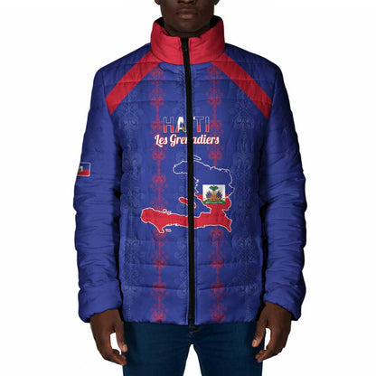 Custom Haiti Football Padded Jacket Les Grenadiers Veve Vodou Blue