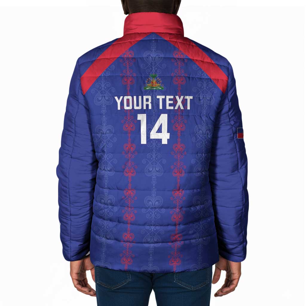 Custom Haiti Football Padded Jacket Les Grenadiers Veve Vodou Blue
