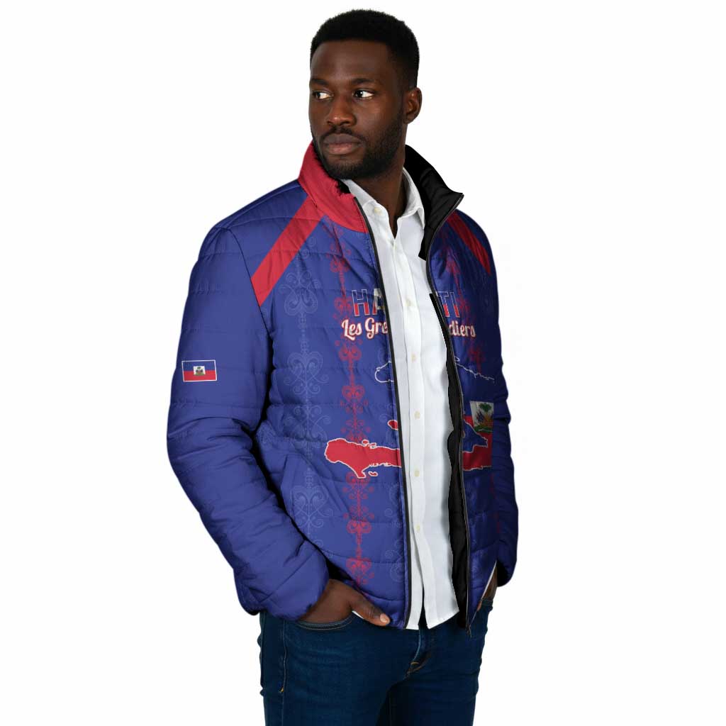 Custom Haiti Football Padded Jacket Les Grenadiers Veve Vodou Blue