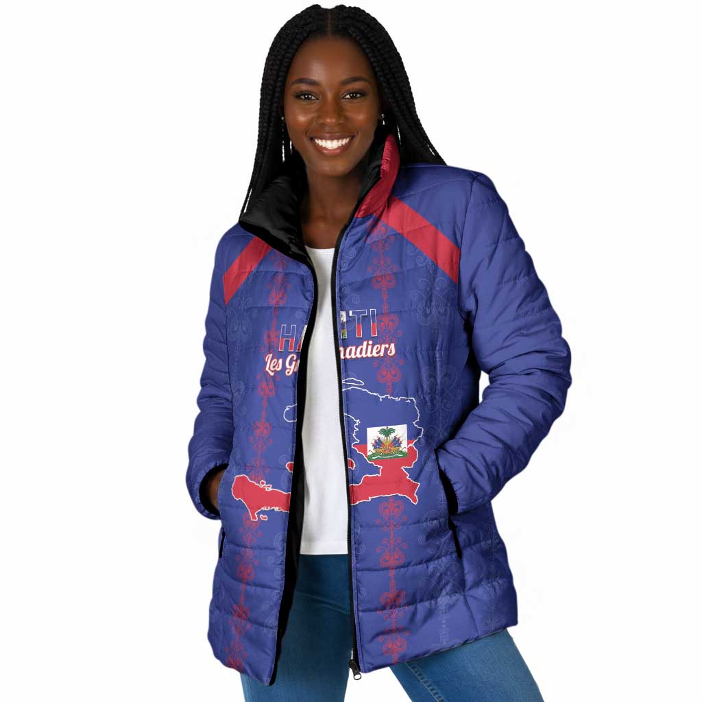Custom Haiti Football Padded Jacket Les Grenadiers Veve Vodou Blue