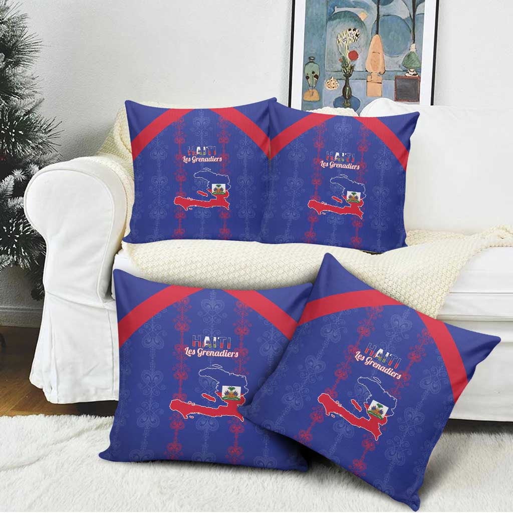 Haiti Football Pillow Cover Les Grenadiers Veve Vodou Blue